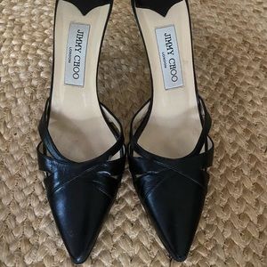 Jimmy Choo classic black leather mule heels
